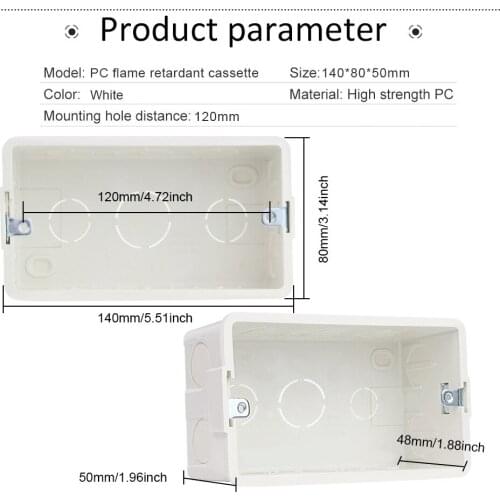 Standard Mounting Box Internal Wall Dark Box 140*78*50mm For 146*86*38mm Switch and Socket Wiring White Internal Wall Box