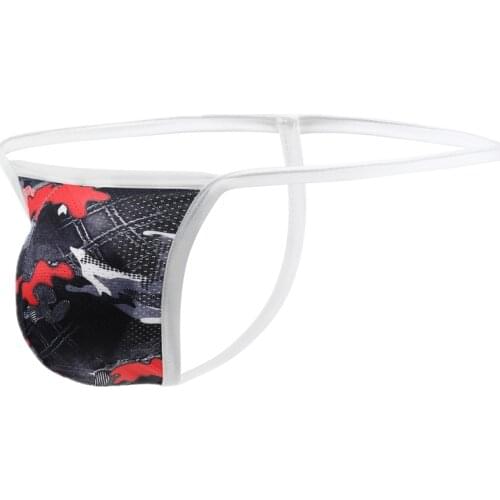 Men Print G Strings Thong Underwear Mesh Sexy Gay Sissy Tanga Hombre Jockstrap U Convex Pouch Breathable Gay Underwear T-back