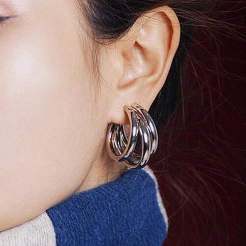 Tocona Classical Gold Color Hoop Earrings For Women Ladies 3 Round Shape Design Earrings Jewelry Present Drop Shipping 6984