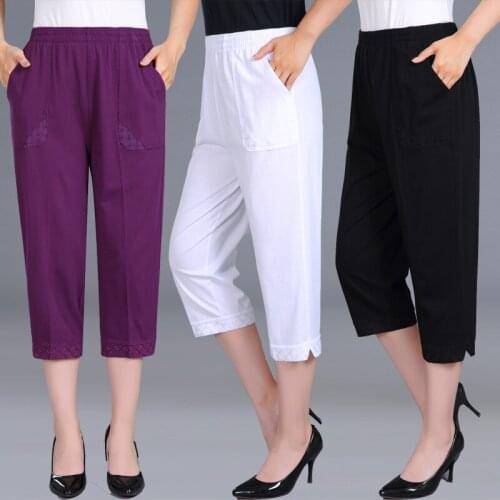 Women Capris Pants Female Summer 2021 Womens High Waist Pants Black Woman Candy Color Straight Calf-Length Pants Plus Size 4XL