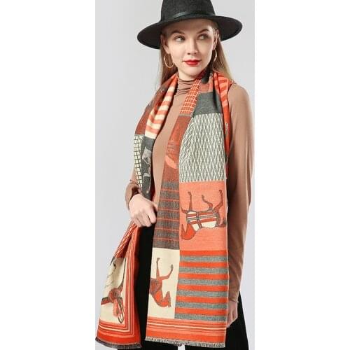 2020 Luxury brand Winter Scarf Women Cashmere Warm Pashmina Foulard Lady Luxury Horse Scarves Thick Soft Shawls Wraps