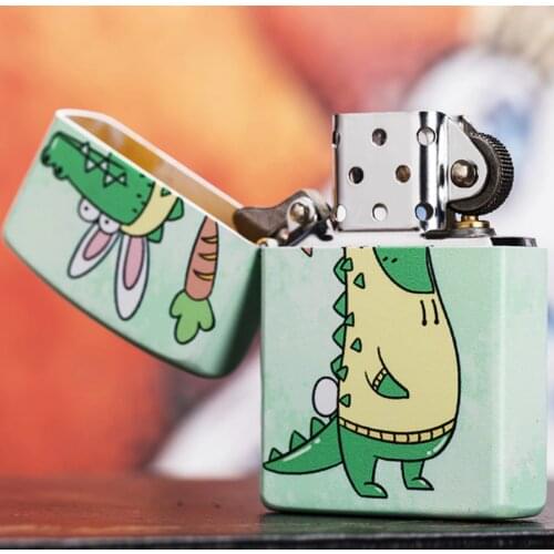 Zorro Cartoon green color printed baby crocodile Kerosene gasoline petroleum oil cigarette lighter New waterproof men women gift