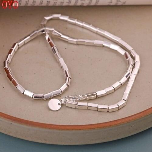 100% real 925 silver heavy industry full circle geometric square female clavicle chain