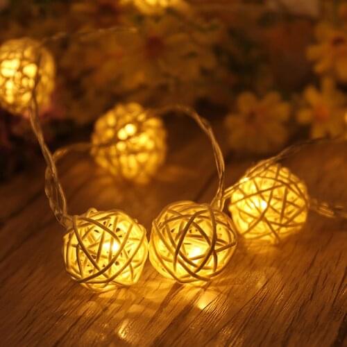 120CM Rattan Ball LED String Lights Sepak Takraw Battery Operated Lights Garlands Garden Wedding Christmas Party Decorations