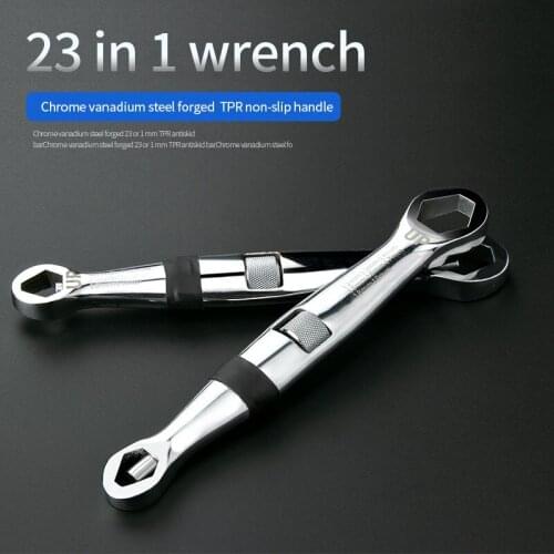 23 In 1 Combination Box End Wrench TPR Anti-slip Handle CR-V Forged High Hardness 4-19mm Socket Wrench Universal Repair Tool