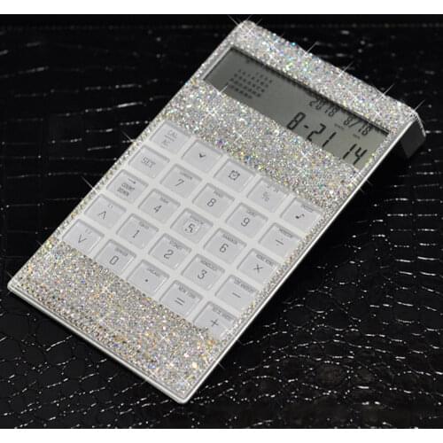 8 Digits Crystal Office Calculator with Calendar Time Alarm Clock for Fashionable Desk Decorative Calculator, Office, Home Gift