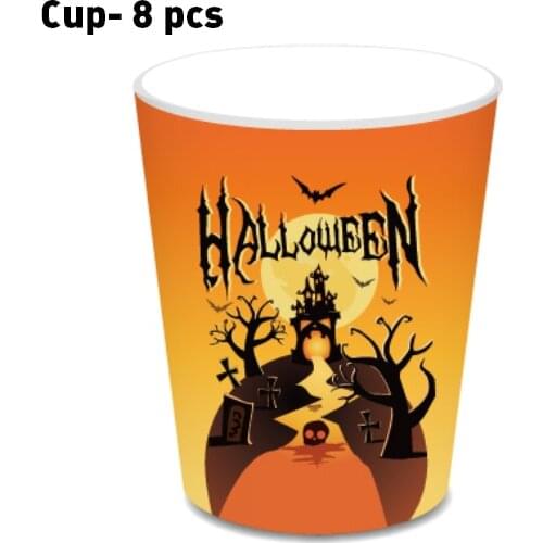 8 pcs Funny Black Orange Halloween Party Dinner Cups Cup of Disposable Tableware Sets for Holiday Pub Club Happy Halloween Party