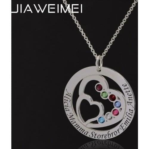 925 Sterling Silver Heart Pendant Necklace with Birthstone Engraved Personalized Family Name Choker Custom Women Jewelry Gift
