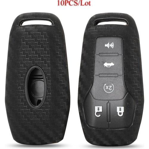 Kutery 10pcs/Lot Carbon Fiber Silica Car Key Cover Case For Ford Edge Explorer Fusion 2015-2017 5Buttons Remote Key Protector