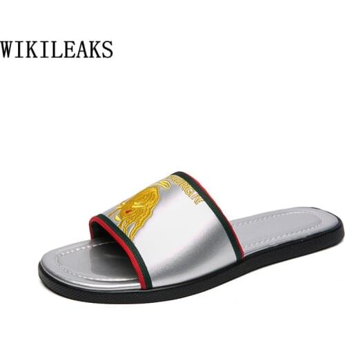 Black Slippers Men Summer Luxury Shoes Men Indoor Slippers Man Shoes Leather White Slippers for Men Casual Chaussure De Homme