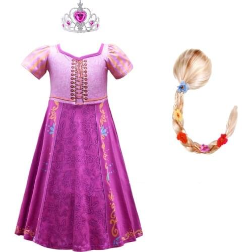 Children Princess Costume Party Tangled Fancy Rapunzel Dress Up Evening Vestido Halloween Cosplay Birthday Carnival Clothes Wig