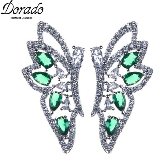Dorado 2021 New Luxury Butterfly Drop Earrings for Women Metal White Blue Red Zircon Fashion Party Wedding Jewelry Brincos