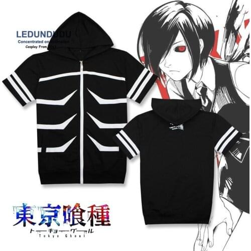 Hot Anime Tokyo Ghoul Cosplay Hoodies Kaneki Ken Short Sleeve Sweatshirts Unisex Summer Tops Coat