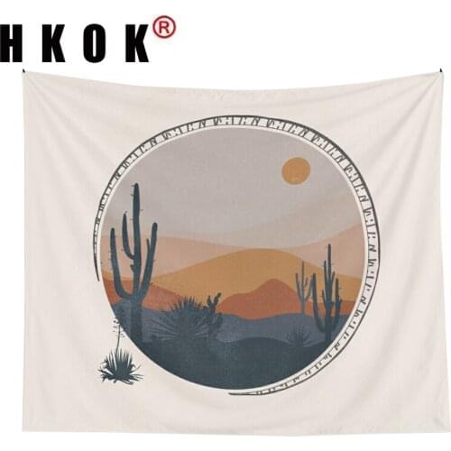 HKOK Sunset Moon Abstract Tapestry Wall Hanging Covering Rugs Background Cloth Beach Mat Blanket Art Bedroom Dorm Home Decor
