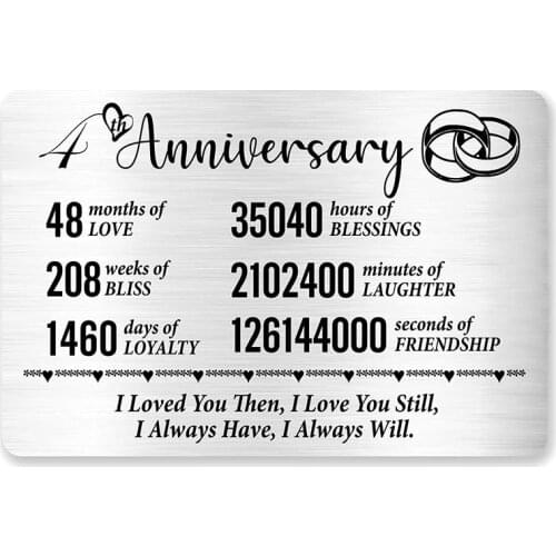 4th Anniversary Card for Husband Wife,Best Anniversary Wedding Engraved Wallet Card Inserts Gift for Couple DIY Custom Wholesale
