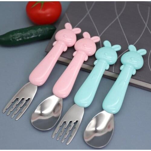 1Pcs Rabbit Baby Spoon/Fork Smooth Edge Corrosion Resistant Food Grade Material Baby Feeding Tableware for Household