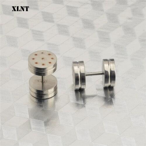XLNT Wholesale Fashion Silver Stainless Steel Earrings Women Mens Barbell Dumbbell Punk Gothic Stud Earring For men