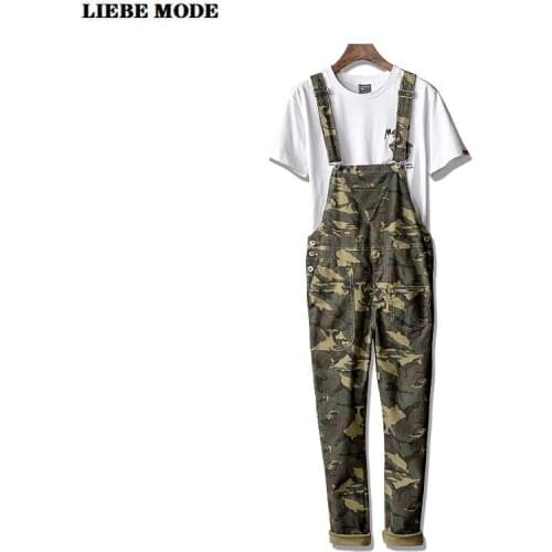 Mens Camo Bib Overall Casual Rompers Pants Spring Autumn Korean Fashion One Piece Camouflage Print Ankle Jumpsuit for Men Women