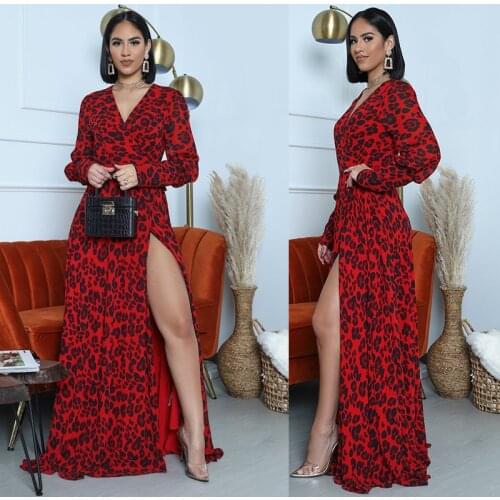 2021 Latest African Clothes For Women Long Sleeve Maxi Dress Traditional Ethnic Leopard Print Nigerian Clothes