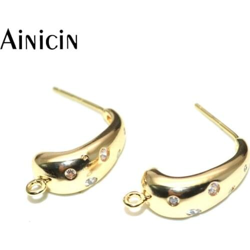 New Fashion Women Dangle Earring Pins CZ Stone Setting Dumpy Curved For Luxury Jewelry Making Findings 20pcs/lot