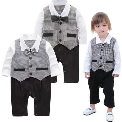 Baby Clothes Gentlemen Baby Rompers Plaid Infant Children Clothing Kids Birthday Formal Wear