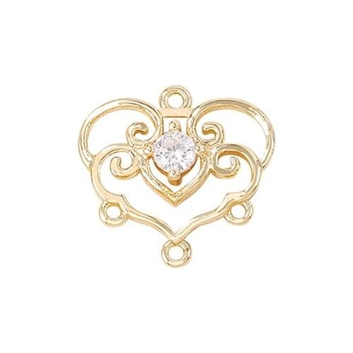 Factory Wholesale Gold Color Brass and Zircon Heart Charms Pendants Necklace and Bracelet Earring Diy Jewelry Accessories
