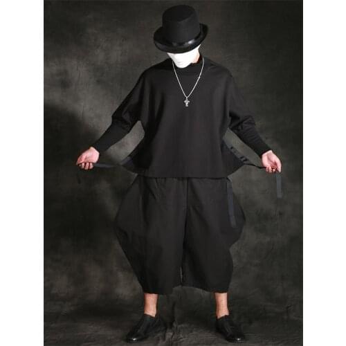 Autumn and winter small high collar loose bat sleeve bottom shirt fashionable personality solid color mens long sleeve T-shirt