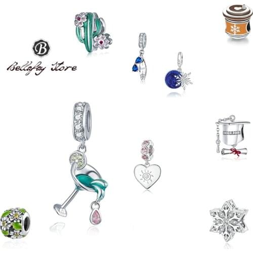 Bellafay Customed Real 925 Silver Daisy Charm Cactus Beads Cocktail Fits Original Bracelet Bangles Girls DIY Jewelry Decoration