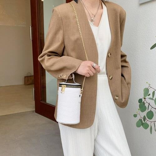 Stone Pattern PU Leather Cylinder Gold Chain Casual Lady Shoulder Bags for Women Young Girls Shopper Female Crossbody Handbags