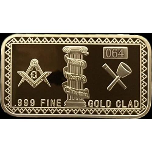 10 pcs The Mason bullion bar gold plated Freemasonry ingot badge 50 mm x 28 mm souvenir coin with different serial number