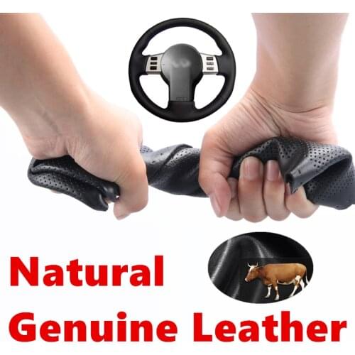 Hand stitched DIY Genuine Calfskin Leather Car Steering Wheel Cover for Infiniti FX FX35 FX45 2003-2008 Nissan 350Z 2003-2009