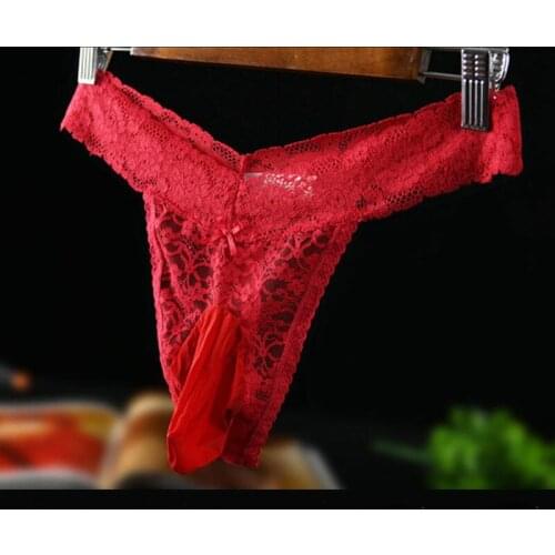 Sexy Panties Sissy Lace U Convex Penis Pouch tanga hombre See Thro G String Homme Erotic Lingerie Men Underwear Thong Panties