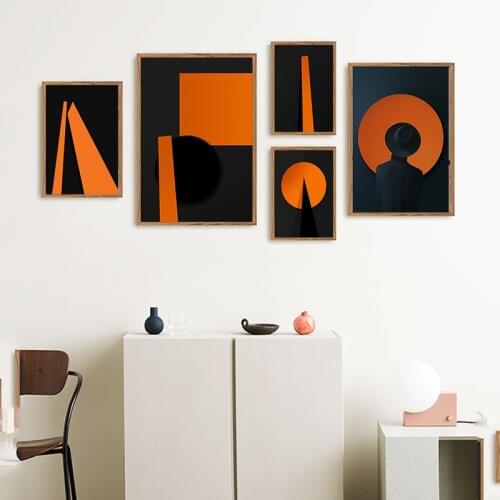 Mordern Abstract Clip Art Man with Black Hat Canvas Painting Posters Print Black Orange Wall Art Pictures Living Room Bedroom Ai