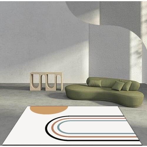 Modern Imitation Cashmere Soft Carpet Simple Gray Blue Geometric Living Room Area Rugs Bedroom Bedside Non-Slip Floor Mat Tapete