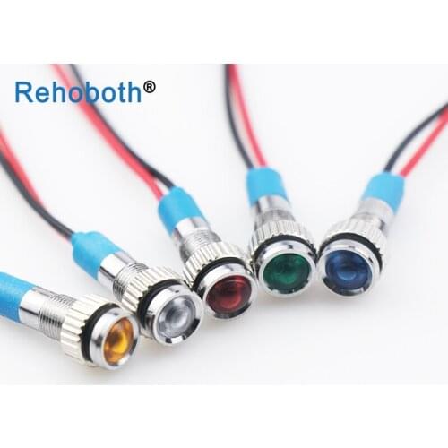 LED Metal dot signal light with wire 6mm 220V waterproof Signal lamp red yellow blue green white Indicator light