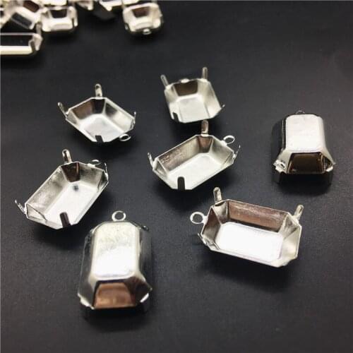 TopStone One Loop Silver/Brass Color Metal Claw Setting for 13x18mm Rectangle Glass Crystal Rhinestone
