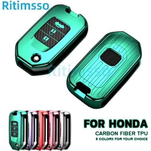 Carbon Fiber Fit For Honda Civic Accord 02-06 CRV Carbon TPU Car Flip Key Fob Case Cover Shell Holder