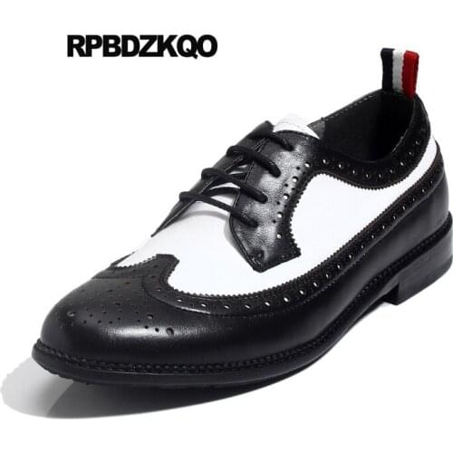 Vintage Wingtip Genuine Leather European Prom Men Black And White Dress Shoes Luxury British Style Oxfords Brogue Real Italian