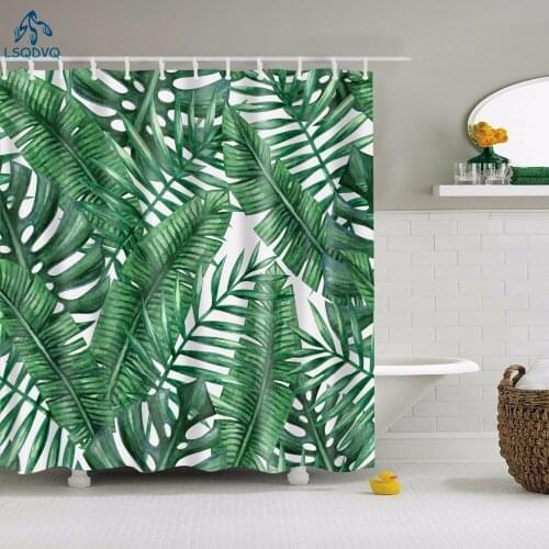 Tropical Plant Green Leaf Palm Monstera Printed Waterproof Polyester Shower Curtains Bathroom Curtain For Bath Shower 180x180cm