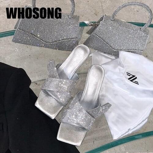 Women Slippers Woman Slides Ladies Outside Shoes Girls High Heels Female Black Brand Slides Rhinestone Shoes Zapatos De Mujer