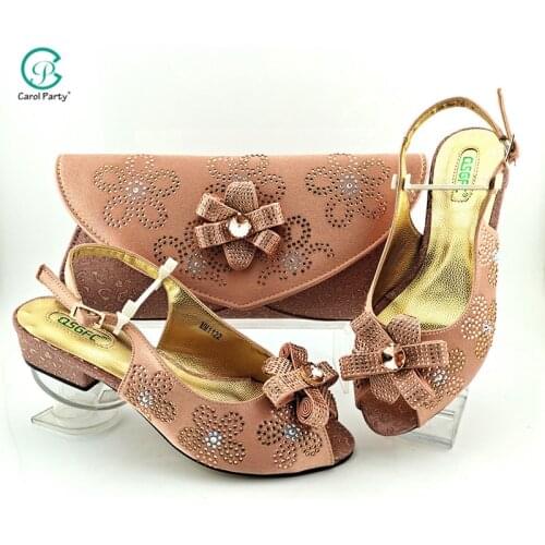 2021 New Design Magenta Mid Heel Italian Design Women Shoes And Bag To Match African Style Matching Shoes And Bag Set For Party