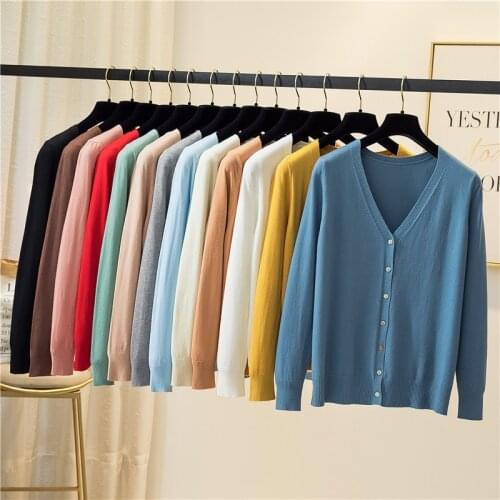 Vintage Chic Button Knitted Cardigans V Neck Spring Sweater Women Autumn New Solid Color Simple Jacket Coat Office Lady Casual