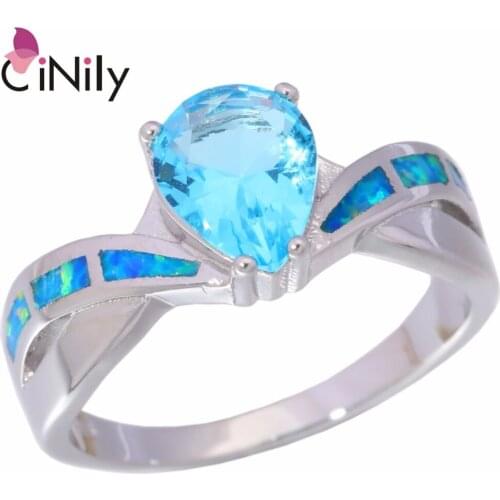 CiNily Created Blue Fire Opal Blue Zircon Silver Plated Wholesale Fashion for Women Jewelry Gift Ring Size 5-11 OJ8307