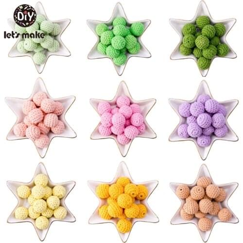 LetS Make 20Mm 10Pc Wood Crochet Beads Chew Beads Diy Wooden Teether Pearl Beaded For Crib Toy Sensory Rattle Toy Baby Teether