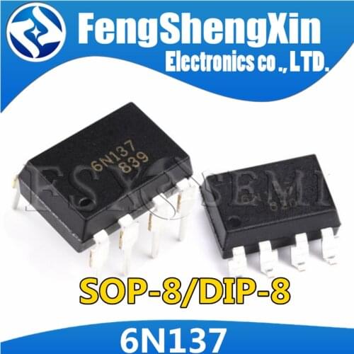 100pcs/lot 100% New 6N137 DIP-8 6N137S SOP-8 High CMR Line Receiver Optocouplers