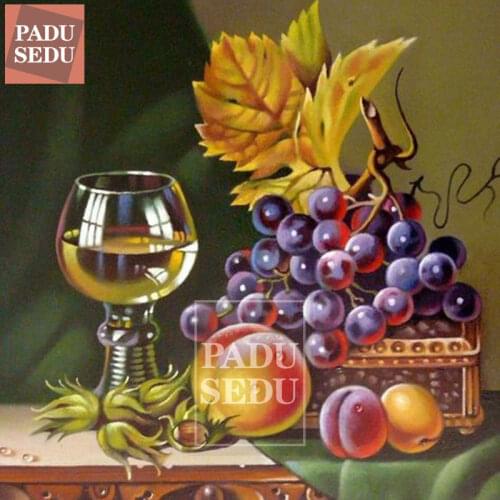 5D DIY Diamond Painting Kits Still Life Cross Stitch Grape & Wine 3D Diamond Embroidery Fruit Paintings For Kitchen Wall Sticker