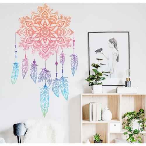 Bohemian Dream Feather Wall Stickers Living Room Bedroom Background Wall Decor Teenager Aesthetic Poster Wall Decals