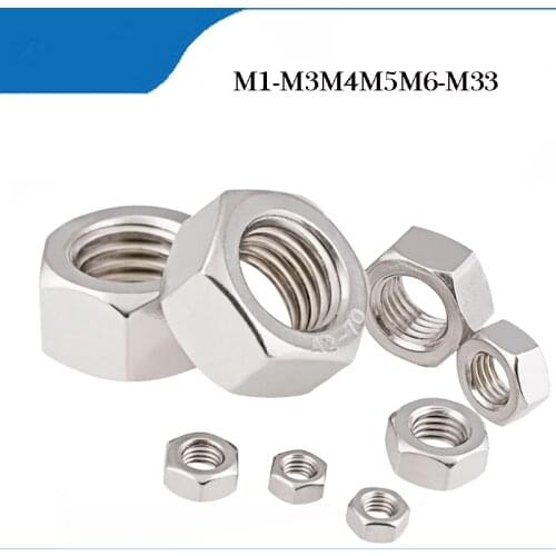 304/316/201Stainless Steel Hex Hexagon Nut Screw Bolt for M1 M2 M2.5 M3 M4 M5 M6 M8 M10 M12 M16 M20 M24 1/2/5/10/20/50pcs
