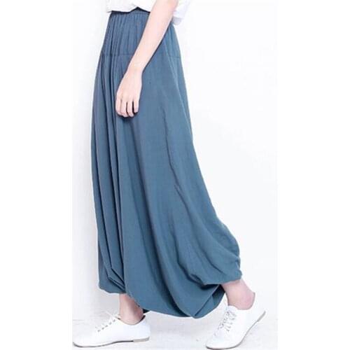 Casual Loose Wide Leg Pants High Waist Solid Cotton Long Trousers Cross-Pants 2020 Summer Women Holiday Pants Plus Size M-5XL