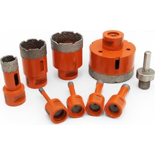 BGTEC 9pcs M14 6+8+10+12+20+35+45+68 mm Vacuum Brazed diamond drilling drill core bits with HEX adapter dry hole saw for stone